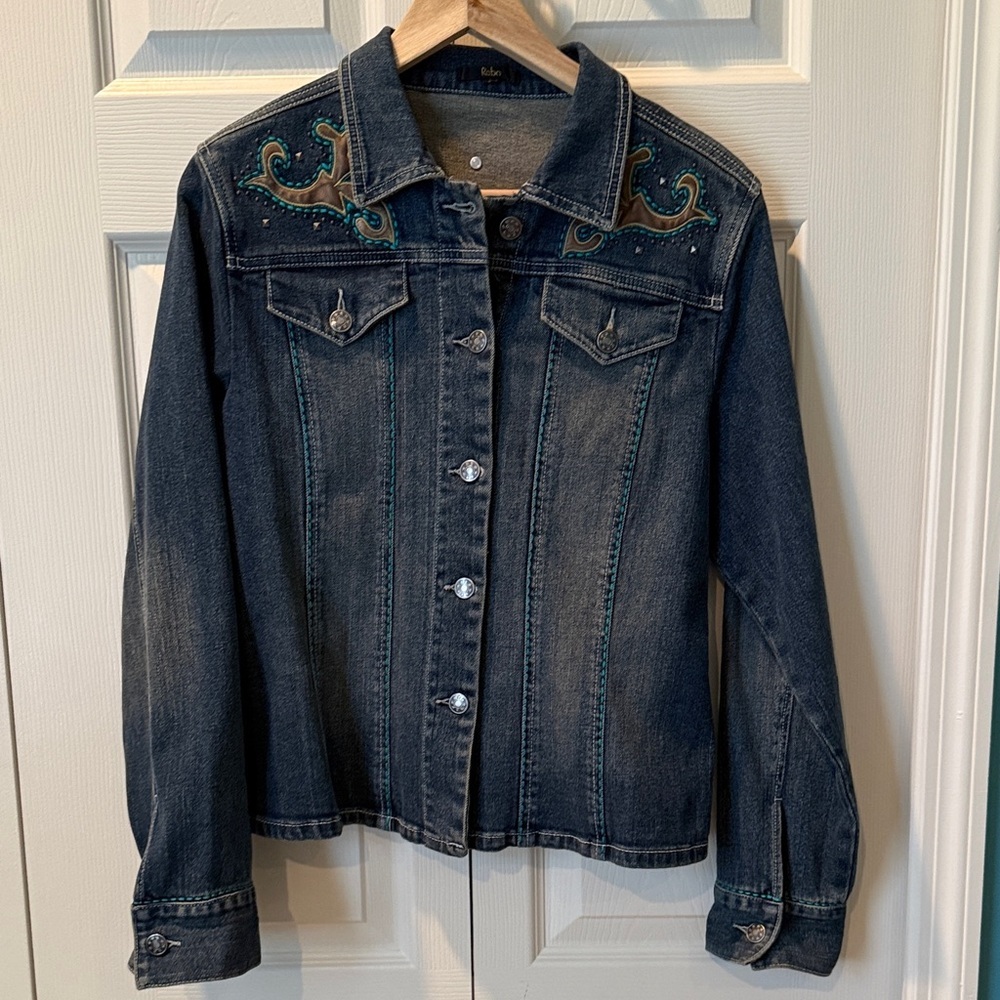 # Embroidered Denim Jacket (assumed to be a medium)